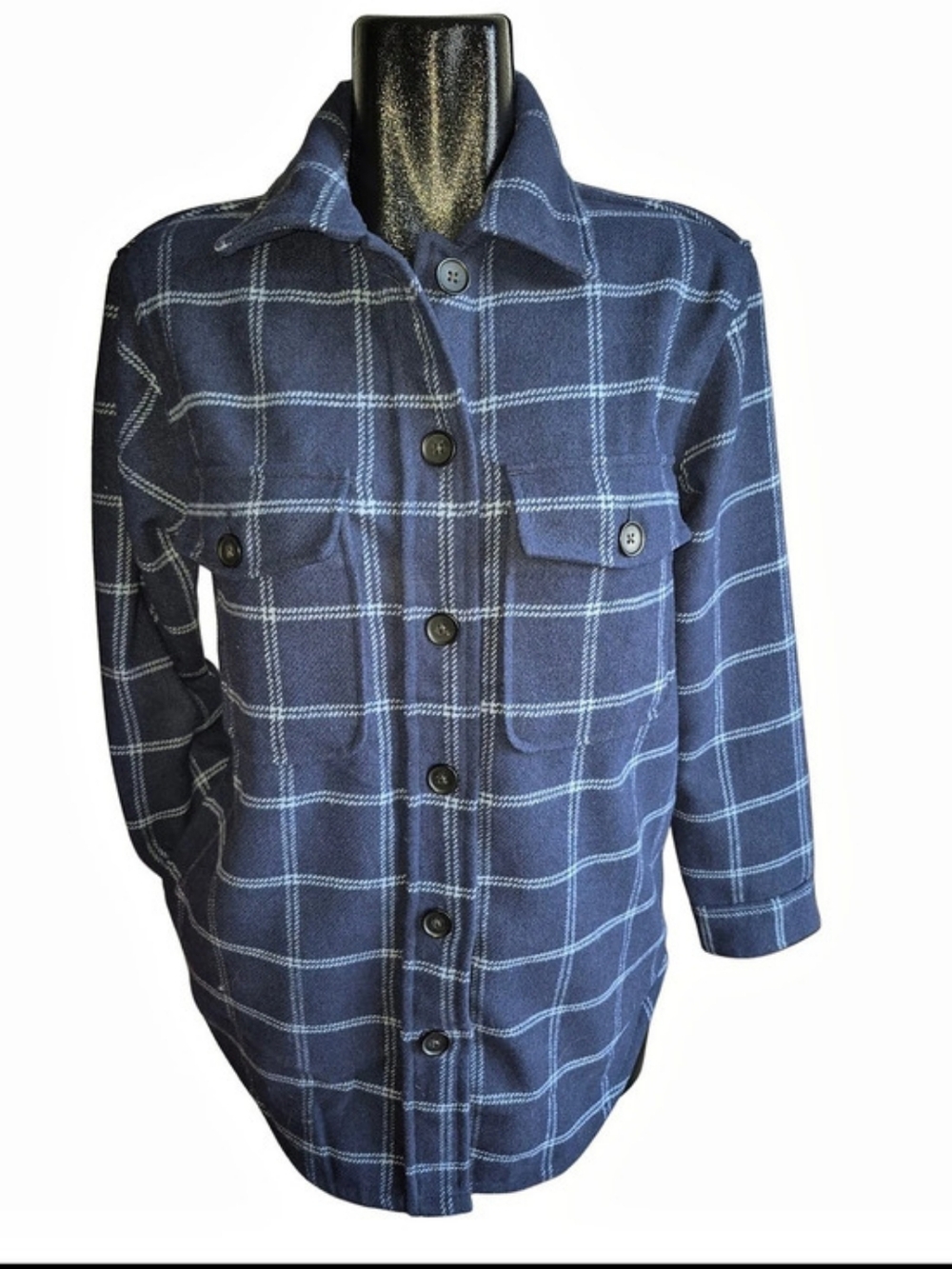 Tilley Wool Blend Blue Plaid Utility Outdoor Fall Relaxed Fit Shacket Size XS